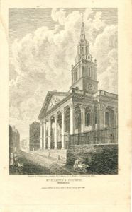 Antique Engraving Print, St. Martin's Church, Westminster, 1810