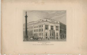 Antique Engraving Print, Morley's Hotel and the Nelson Column, Trafalgar Square, London, 1830