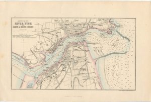 Antique Map, River Tyne with North & South Shields, by J. Bartholomew, 1865