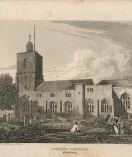 Antique Engraving Print, Stepney Church, Middlesex, 1815