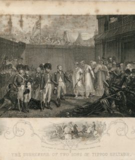 Antique Engraving Print, The Surrender of Two Sons of Tippoo Sultaun, 1850