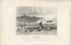 Antique Engraving Print, Dover from the Beach, Kent, 1830 ca.