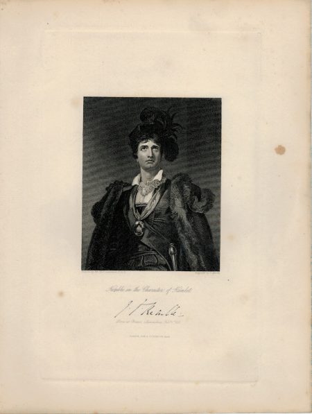 Antique Engraving Print, Kemble in the character of Hamlet, 1844