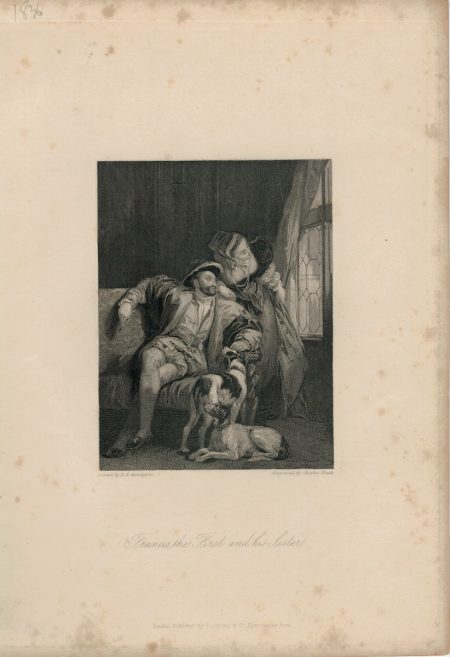 Antique Engraving Print, Francis the First and his Sister, 1836