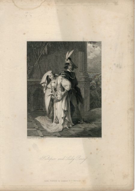 Antique Engraving Print, Hotspur and Lady Percy, 1832