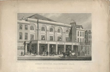 Antique Engraving Print, Surry Theatre, Blackfriars Road, 1828