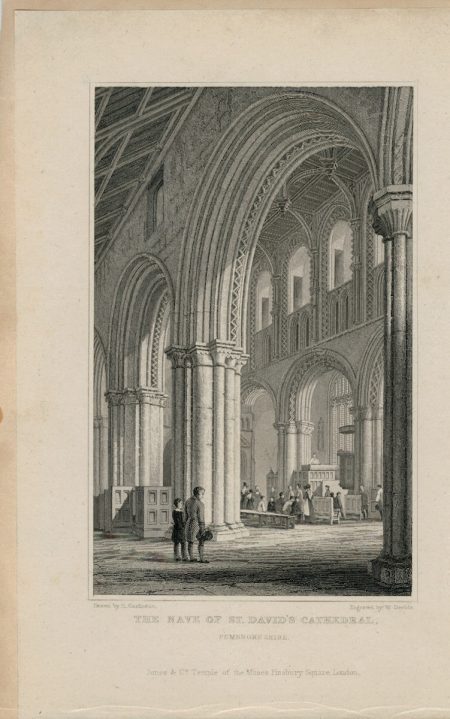 Antique Engraving Print, The Nave of St. David's Cathedral, 1831