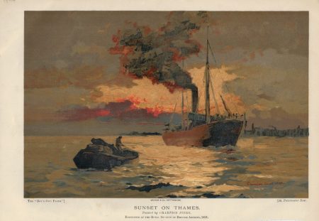 Vintage Print, Sunset on Thames, 1891