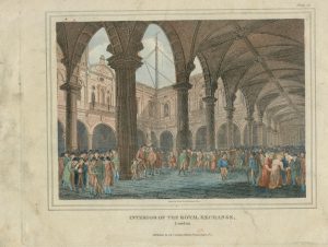 Antique Engraving Print, Interior of the Royal Exchange, London, 1814