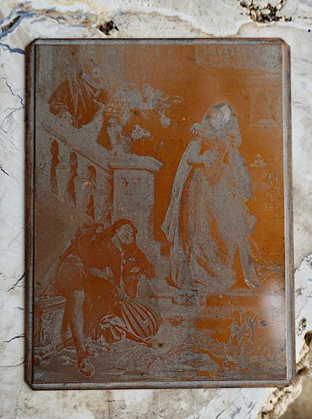 Antique copper printing plate engraving matrix, 1820 ca.