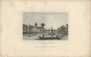 Antique Engraving Print, Battersea Bridge, Surrey, 1850