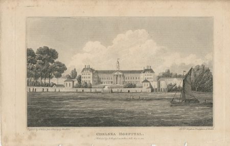 Antique Engraving Print, Chelsea Hospital, 1806