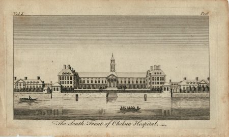 Antique Engraving Print, The South Front of Chelsea Hospital, 1770 ca.