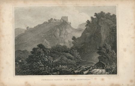 Antique Engraving Print, Peveril's Castle, the Peak, Derbyshire, 1830