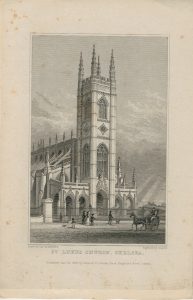 Antique Engraving Print, St. Lukes Church, Chelsea, 1828