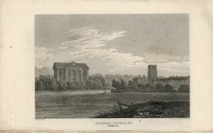 Antique Engraving Print, Hackney Church, Middlesex, 1819
