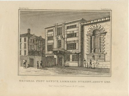 Antique Engraving Print, General Post Office, Lombard Street, 1818 ca.