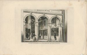 Antique Engraving Print, North Entrance of Burlington Arcade, London, 1840