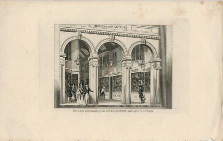 Antique Engraving Print, North Entrance of Burlington Arcade, London, 18200