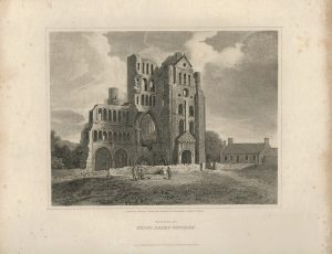 Antique Engraving Print, Remains of Kelso Abbey, 1814