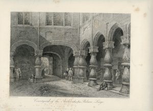 Antique Engraving Print, Couryard of the Archbishop's Palace, Liège, 1877