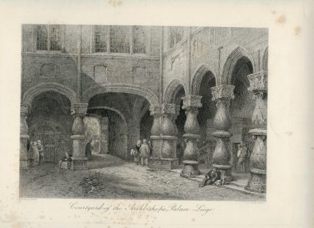 Antique Engraving Print, Couryard of the Archbishop's Palace, Liège, 1877