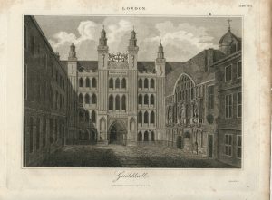 Antique Engraving Print, Guildhall, 1814