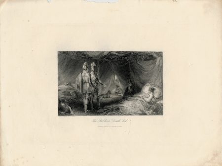 Rare Antique Engraving Print, The Robber's Death bed, 1830 ca.