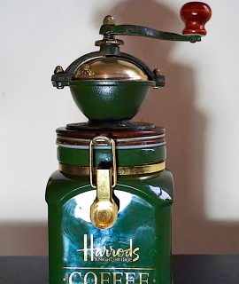 Harrods Classic Dark Green & Gold Coffee Mill Grinder & Pot