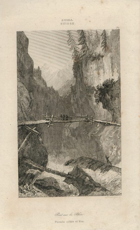Antique Engraving Print, Pont sur le Rhin, 1830