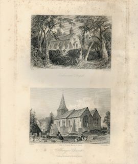 Antique Engraving Print, Abinger Church, Oakwood Chapel, 1845 ca.