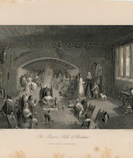 Antique Engraving Print, The Baron's Hall at Christmas, 1844