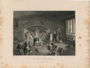 Antique Engraving Print, The Baron's Hall at Christmas, 1844