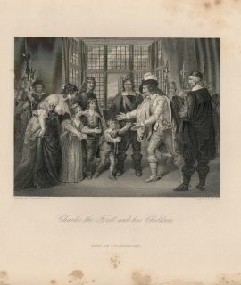 Antique Engraving Print, Charles First and His Children, 1840