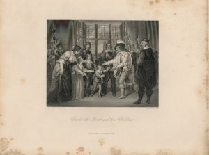 Antique Engraving Print, Charles First and His Children, 1840