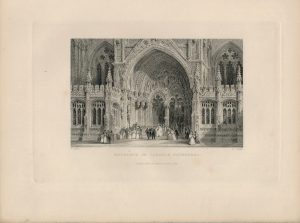 Antique Engraving Print, Entrance to Lincoln Cathedral, 1844