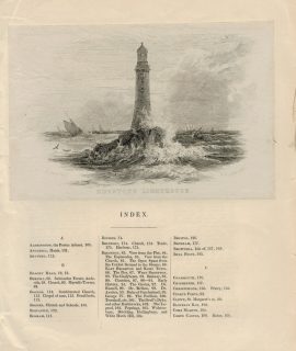 Antique Engraving Print, Edystone Lighthouse, 1860 ca.