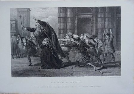 Antique Engraving Print, Shylock After the Trial, 1873