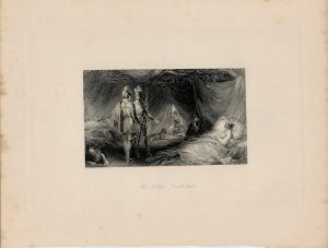 Rare Antique Engraving Print, The Robber's Death Bed, 1830 ca.