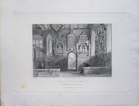 Antique Engraving Print, Interior of Wotton Church, 1845