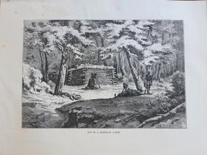 Antique Print, Hut in Norwegian Forest, 1870