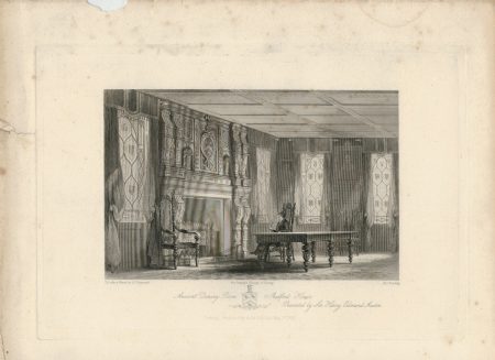 Antique Engraving Print, Ancient Dining Room Shalfort House, 1841
