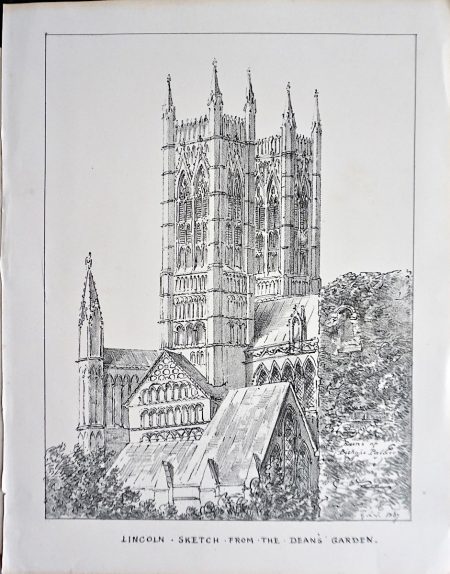 Antique Print, Lincoln, Sketch from the Dean's Garden, 1873