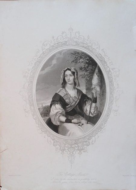 Rare Antique Engraving Print, The Cottage Maid, 1846