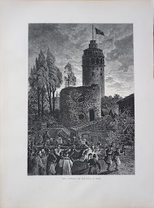 Antique Print, The Tower of Galata, A Fire, 1870