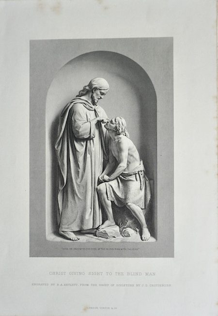 Antique Engraving Print, Christ Giving Sight to the Blind Man, 1873