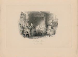 Antique Engraving Print, The Dying Mother, 1845
