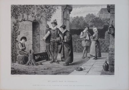 Antique Engraving Print, My Lady's Page in Disgrace, 1845