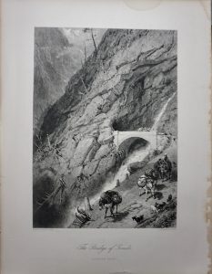 Antique Engraving Print, The Bridge of Gondo, 1873