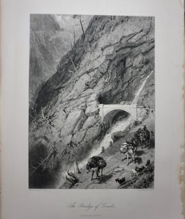 Antique Engraving Print, The Bridge of Gondo, 1873